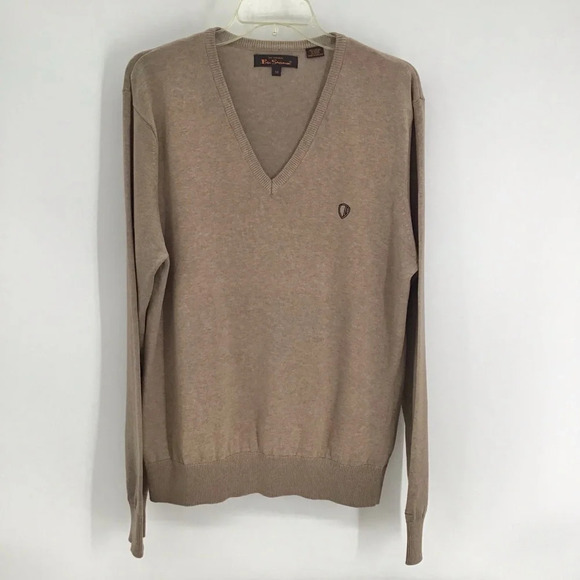Ben Sherman Men’s V-Neck Pullover Sweater Taupe/Tan Size Medium - Picture 1 of 7